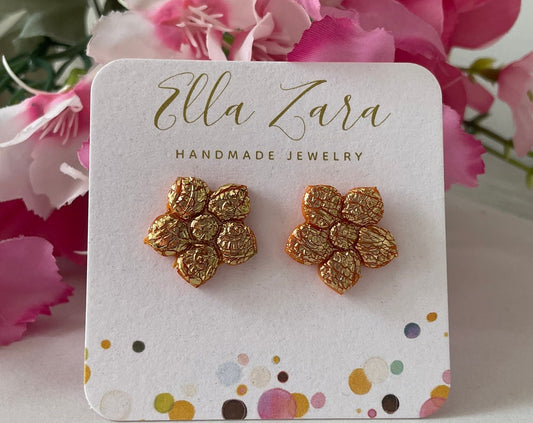 Gold Tinted Orange Flower Studs